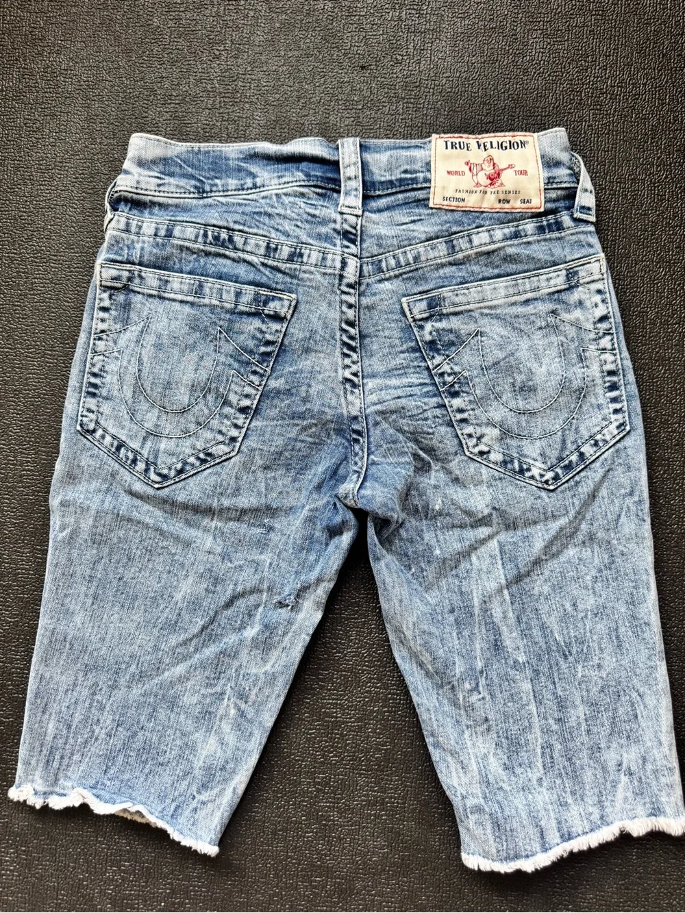 True Religion Light Wash Blue Denim Shorts with Signature Logo